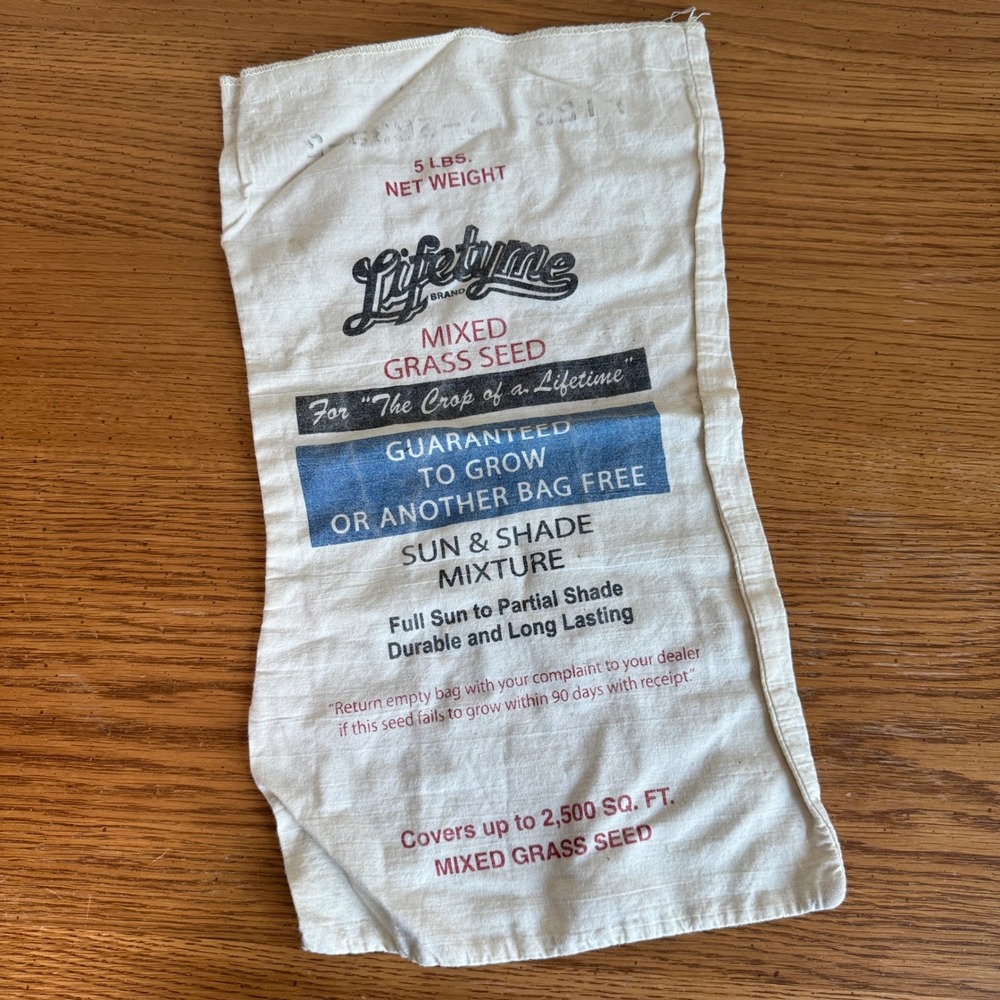 Vintage Lifetyme Mixed Grass Seed Cloth Bag Behm & Hagemann East Peoria IL 5lb